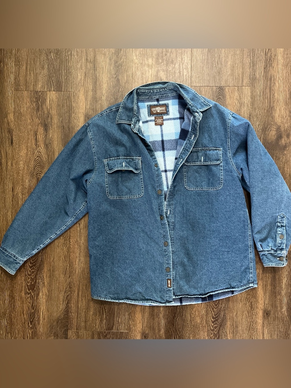 Levi Strauss Co Mens Blue Denim Flannel Lined Button Up Heavy Shirt Size Large